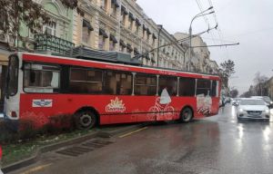 В Ростове троллейбус с пассажирами въехал в клумбу
